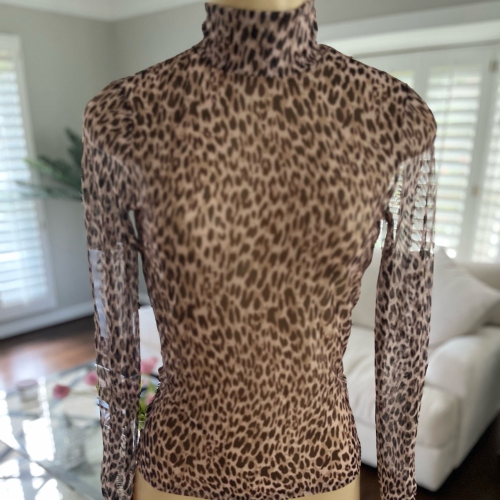 Sheer leopard mock neck top